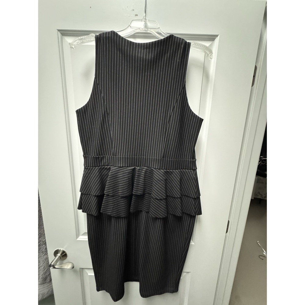 City Chic Black Pinstripe Peplum Sheath Dress Plus Size M/18 Professional Career